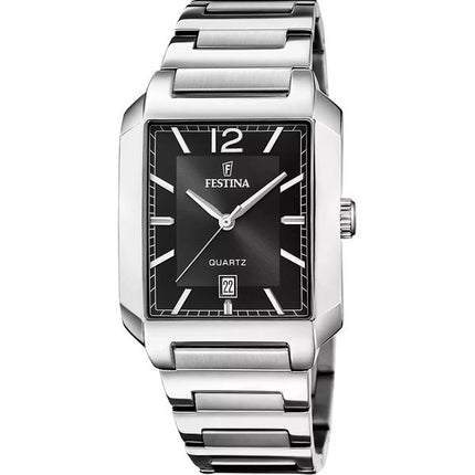 Festina On The Square Orologio da uomo in acciaio inossidabile con quadrante nero al quarzo F20677-4