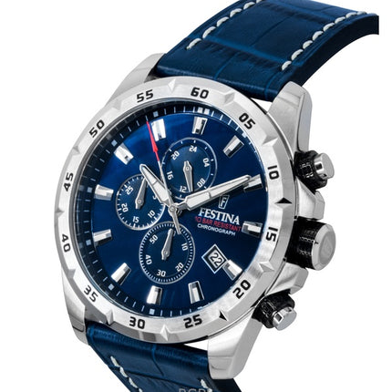 Orologio da uomo Festina Timeless Chronograph con cinturino in pelle e quadrante blu al quarzo F20692-2 100M