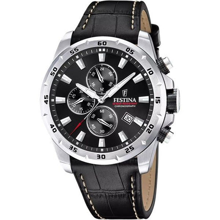 Festina Timeless Cronografo Cinturino in Pelle Quadrante Nero Quarzo F20692-4 100M Orologio da Uomo