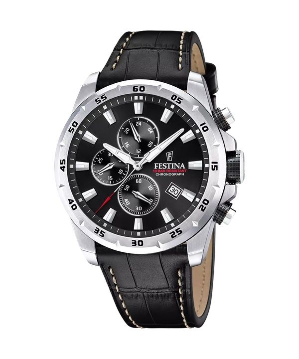 Festina Timeless Cronografo Cinturino in Pelle Quadrante Nero Quarzo F20692-4 100M Orologio da Uomo