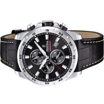 Festina Timeless Cronografo Cinturino in Pelle Quadrante Nero Quarzo F20692-4 100M Orologio da Uomo