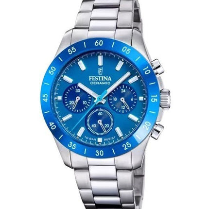 Festina Ceramica Cronografo Acciaio Inossidabile Quadrante Blu Quarzo F20693-4 100M Orologio da Donna