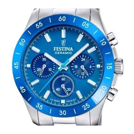 Festina Ceramica Cronografo Acciaio Inossidabile Quadrante Blu Quarzo F20693-4 100M Orologio da Donna
