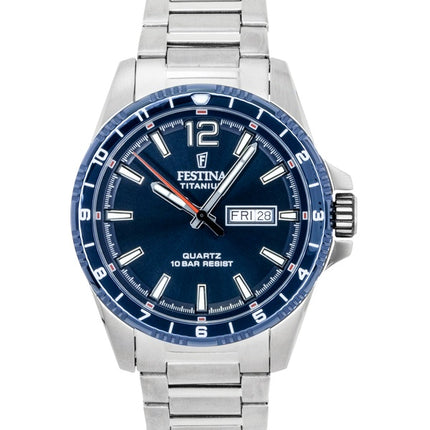 Orologio da uomo Festina Titanium Analog con quadrante blu, al quarzo, modello F20698-2, impermeabile fino a 100 metri.