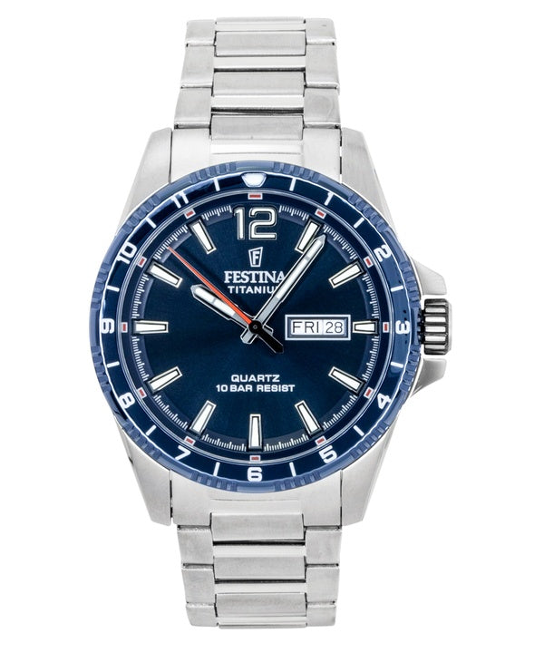 Orologio da uomo Festina Titanium Analog con quadrante blu, al quarzo, modello F20698-2, impermeabile fino a 100 metri.