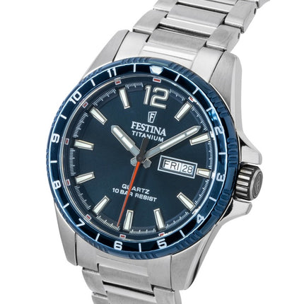 Orologio da uomo Festina Titanium Analog con quadrante blu, al quarzo, modello F20698-2, impermeabile fino a 100 metri.
