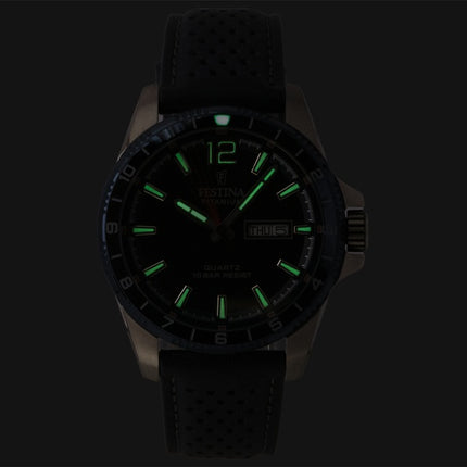 Orologio da uomo Festina Titanium Analog con cinturino in pelle, quadrante blu, movimento al quarzo, modello F20699-2, impermeabile fino a 100 metri.
