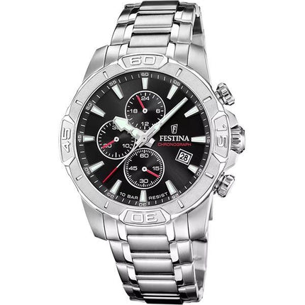 Festina Timeless Cronografo Acciaio Inox Quadrante Nero Quarzo F20704-3 100M Orologio da Uomo