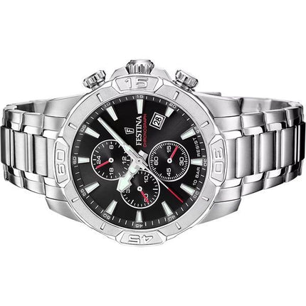 Festina Timeless Cronografo Acciaio Inox Quadrante Nero Quarzo F20704-3 100M Orologio da Uomo
