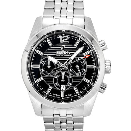 Orologio da uomo Festina Timeless Chronograph con quadrante nero, al quarzo, modello F20742-3, impermeabile fino a 100 metri.