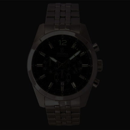 Orologio da uomo Festina Timeless Chronograph con quadrante nero, al quarzo, modello F20742-3, impermeabile fino a 100 metri.