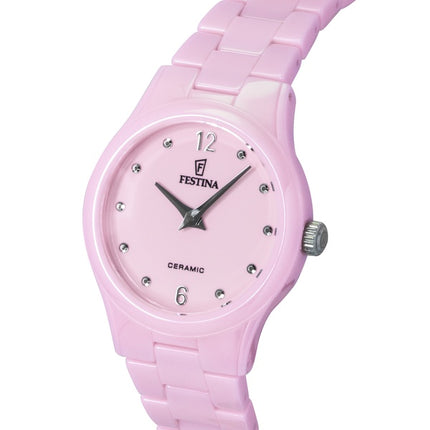 Orologio da donna Festina Ceramic con quadrante rosa e movimento al quarzo, modello F20751-2