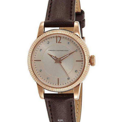 Orologio da donna al quarzo con cinturino in pelle con accenti di cristallo di connessione francese FCS1006T
