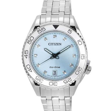 Citizen Carson Eco-Drive Carson Diamond Accents Orologio da donna in acciaio inossidabile con quadrante azzurro FE6161-54L 100M