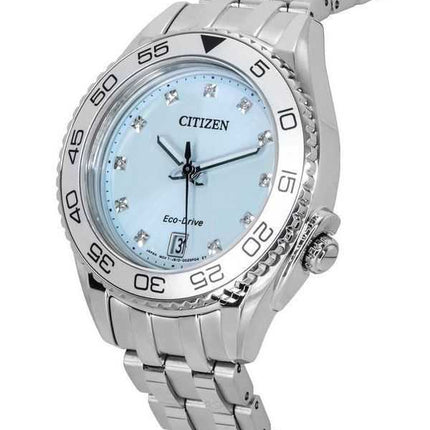 Citizen Carson Eco-Drive Carson Diamond Accents Orologio da donna in acciaio inossidabile con quadrante azzurro FE6161-54L 100M