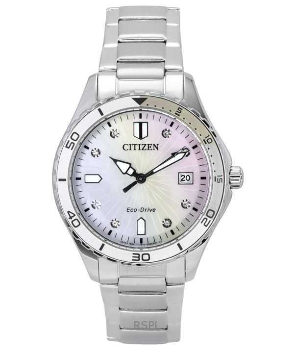 Orologio da donna Citizen Marine Eco-Drive Crystal Accents in acciaio inossidabile con quadrante in madreperla FE6170-88D 100M