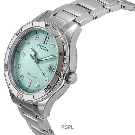 Orologio da donna Citizen Marine Eco-Drive Crystal Accents in acciaio inossidabile con quadrante verde FE6170-88L 100M