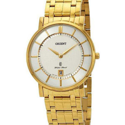 Orient Classic Gold Tone acciaio inossidabile quadrante bianco quarzo FGW01001W0 orologio unisex