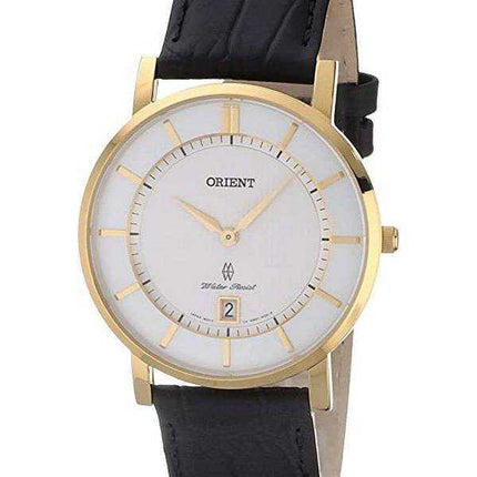 Orient classico cinturino in pelle elegante quadrante bianco orologio da uomo al quarzo FGW01002W0