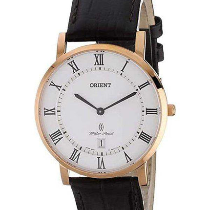 Orologio da uomo al quarzo con quadrante bianco in pelle marrone classico Orient FGW0100EW0