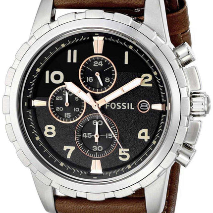 Fossil Dean Cronografo al quarzo quadrante nero Orologio da uomo in pelle marrone FS4828