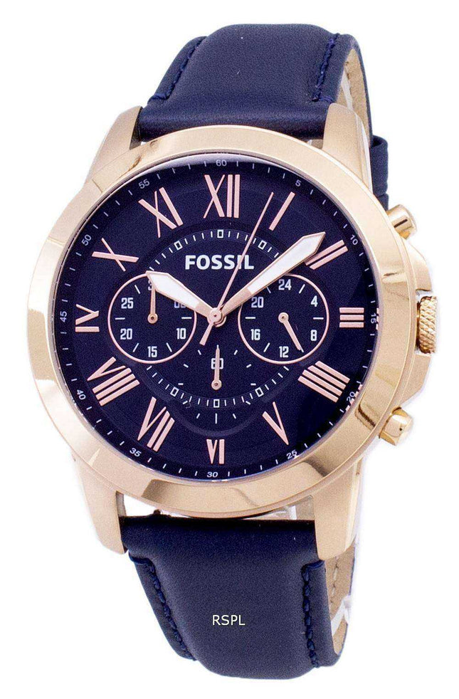 Orologio da uomo Fossil Grant Chronograph in pelle blu cinturino da uomo