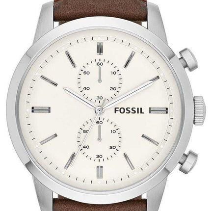 Fossil Townsman Cronografo al quarzo quadrante bianco Orologio da uomo in pelle marrone FS4865