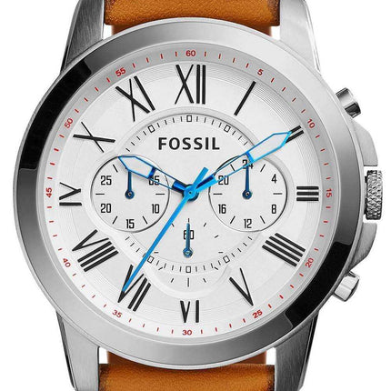 Orologio da uomo al quarzo Fossil Grant con quadrante bianco in pelle marrone chiaro