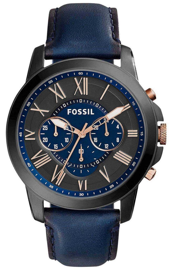 Fossil Grant Chronograph Orologio da uomo in pelle blu quadrante blu e quadrante FS5061