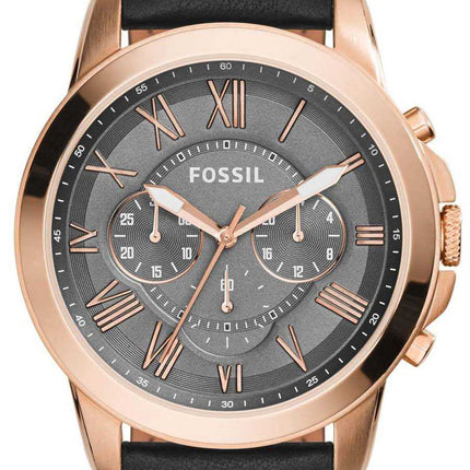 Orologio da uomo Fossil Grant cronografo quadrante grigio con quadrante nero in pelle