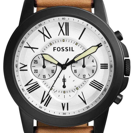 Orologio da uomo Fossil Grant con quadrante bianco cronografo in pelle marrone FS5087