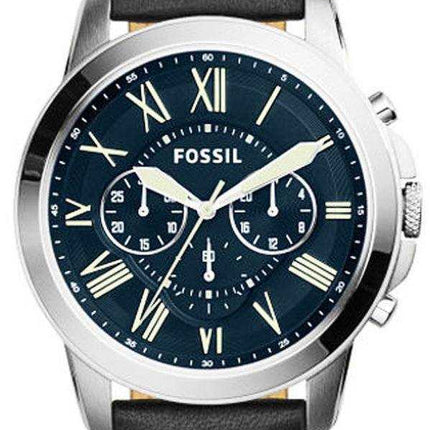 Orologio da uomo Fossil Grant Cronografo quadrante blu in pelle nera