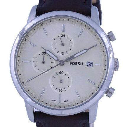 Orologio da uomo Fossil minimalista cronografo quadrante crema con cinturino in pelle al quarzo FS5849