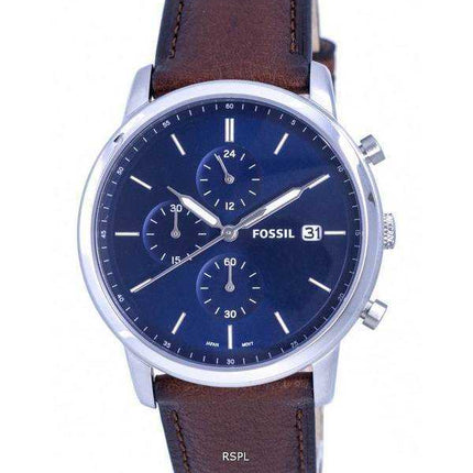Orologio da uomo Fossil minimalista in pelle con cronografo quadrante blu al quarzo FS5850