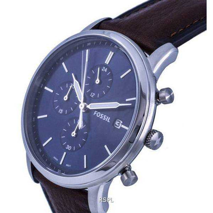 Orologio da uomo Fossil minimalista in pelle con cronografo quadrante blu al quarzo FS5850