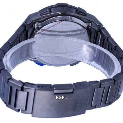 Orologio da uomo Fossil Everett cronografo in acciaio inossidabile quadrante nero solare FS5861 100M da uomo
