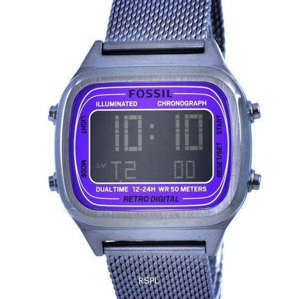 Orologio da uomo Fossil Retro Digital Chronograph Smoke Acciaio inossidabile Mesh Quartz FS5888 Orologio da uomo