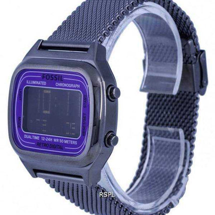 Orologio da uomo Fossil Retro Digital Chronograph Smoke Acciaio inossidabile Mesh Quartz FS5888 Orologio da uomo