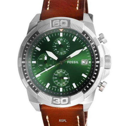 Orologio da uomo Fossil Bronson cronografo in pelle marrone quadrante verde al quarzo FS5898