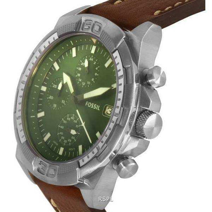 Orologio da uomo Fossil Bronson cronografo in pelle marrone quadrante verde al quarzo FS5898