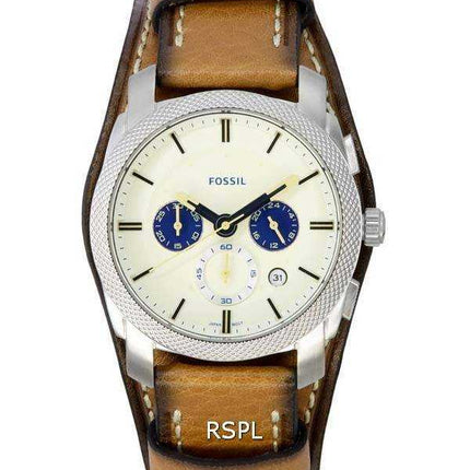 Orologio da uomo Fossil Machine Chronograph Tan Eco Leather quadrante bianco Quartz FS5922 da uomo