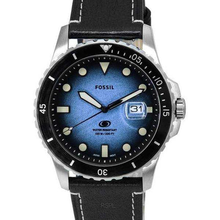 Fossil Blue Dial Black LiteHide Cinturino in pelle Quartz FS5960 100M Orologio da uomo