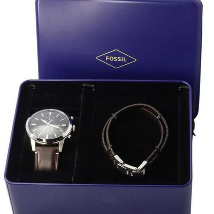 Fossil Townsman Cronografo Marrone LiteHide Cinturino in pelle Quadrante nero Quarzo FS5967SET Orologio da uomo con set regalo