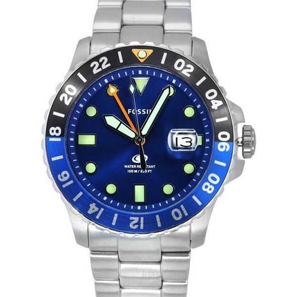 Orologio da uomo Fossil Blue GMT in acciaio inossidabile quadrante blu al quarzo FS5991 100M