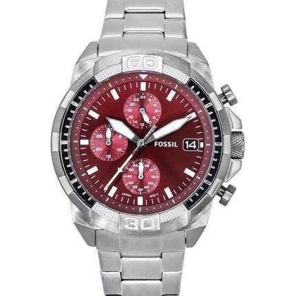 Orologio da uomo Fossil Bronson Cronografo fumé in acciaio inossidabile con quadrante bordeaux al quarzo FS6017