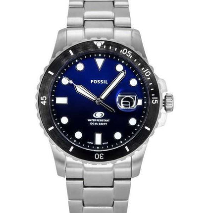 Orologio da uomo Fossil Blue Dive in acciaio inossidabile con quadrante nero e blu al quarzo FS6038 100M