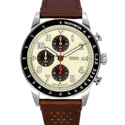 Orologio da uomo Fossil Sport Tourer Chronograph cinturino in pelle marrone quadrante crema al quarzo FS6042