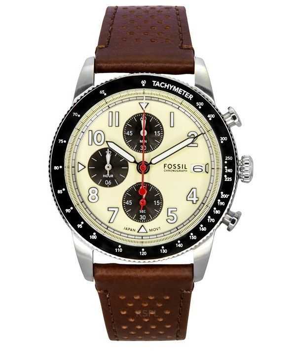 Orologio da uomo Fossil Sport Tourer Chronograph cinturino in pelle marrone quadrante crema al quarzo FS6042
