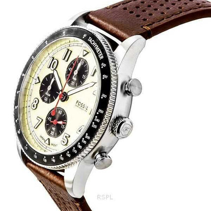 Orologio da uomo Fossil Sport Tourer Chronograph cinturino in pelle marrone quadrante crema al quarzo FS6042