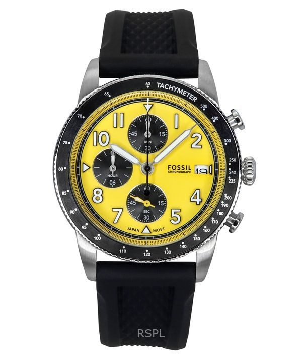 Orologio da uomo Fossil Sport Tourer Chronograph con cinturino in silicone e quadrante giallo al quarzo FS6044
